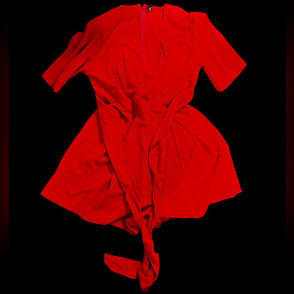 Vintage Red Wrap Romper Dress